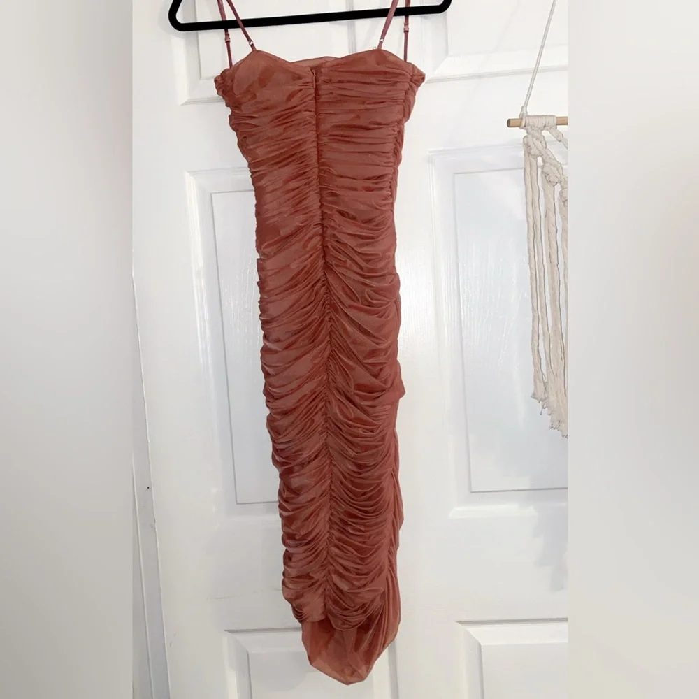 House Of CB Sirene Gathered Organza Mesh Antique Rose Dress S - Picture 6 of 9